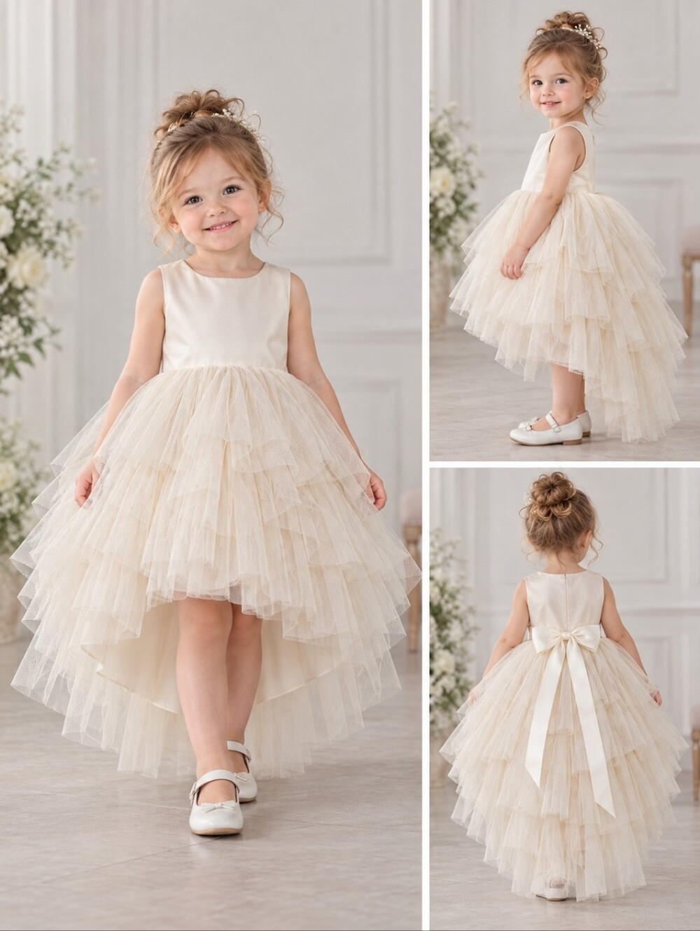 NWT Tip Top Kids High-Low Waterfall Tiered Cascading Ruffle Flower Girl Dress 6M